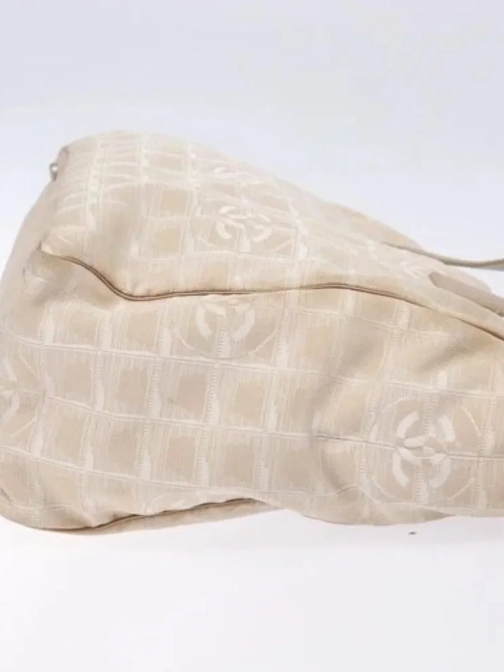 CHANEL New Travel line Hand Bag Beige Silver CC Auth 141486